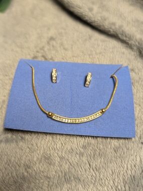 Gold-Tone Curved Bar Necklace with Crystal Accents - Women